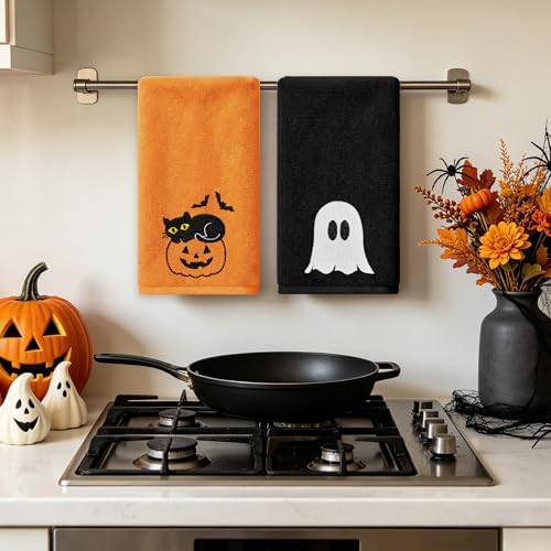 Hexagram Halloween Hand Towels, Embroidered Towel, Halloween Bathroom Decor