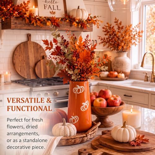 Vesici Fall Ceramic Pumpkin Vase 7.8" H Table Centerpieces for Flowers