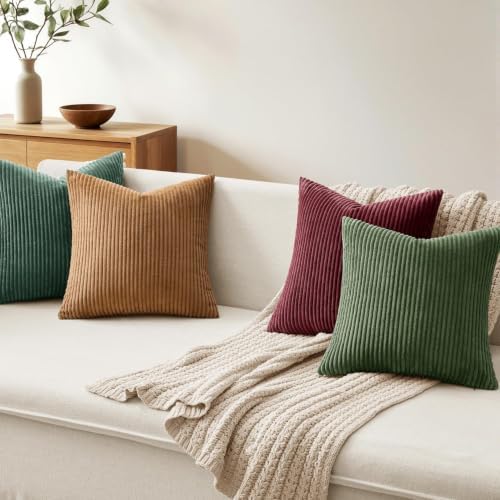 MIULEE Soft Corduroy Decorative Throw Pillow Covers Christmas Green 22x22