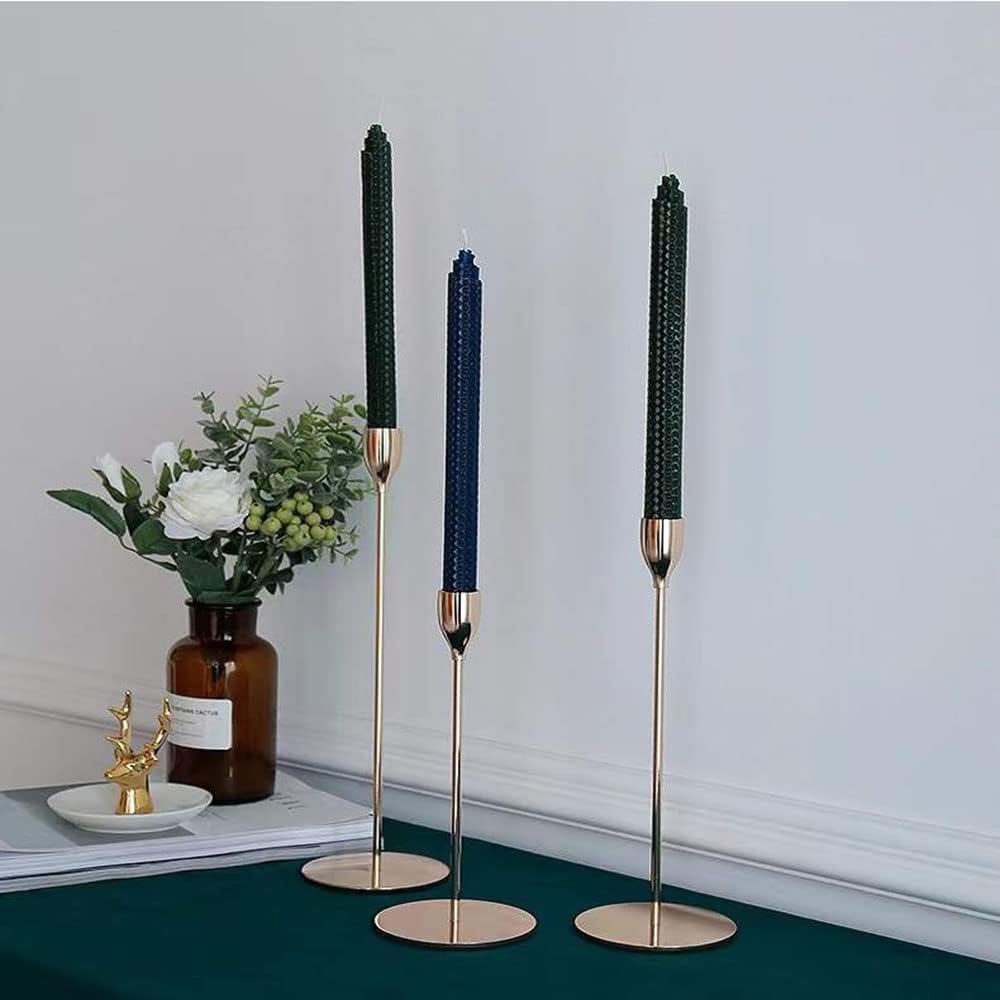 French Gold Taper Tall Candle Holders Set of 6–3 Sizes, Fits 3/4" Candles | Metal Vintage Candle Stickers Long Holder