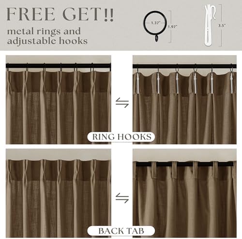 TWODRAPES Extra Wide 108 Inch Long Pleat Curtains 70 Inch Wide Dutch Cocoa