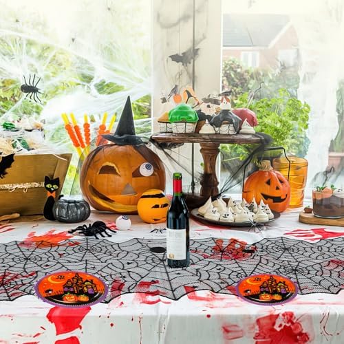 Halloween Table Runner Spiderweb Table Runner Black Lace Spider Web Table Runners for Halloween Table Decor Lace Runner for Tables Dinning Tables Centerpiece Decor Kitchen Dining Decoration 18x73 Inch