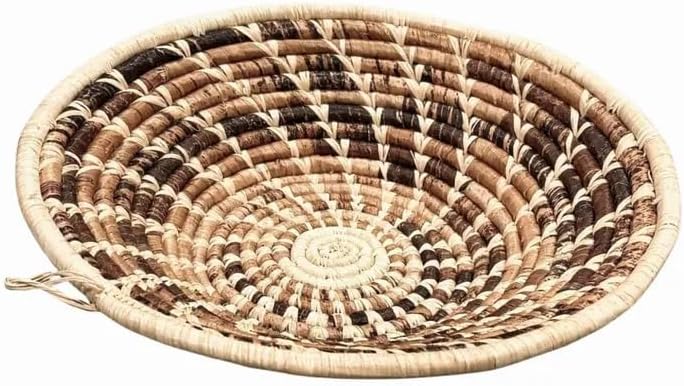 Handwoven African Baskets Handmade Raffia Woven Fruit Bowl / Brown Natural / 8in Diameter