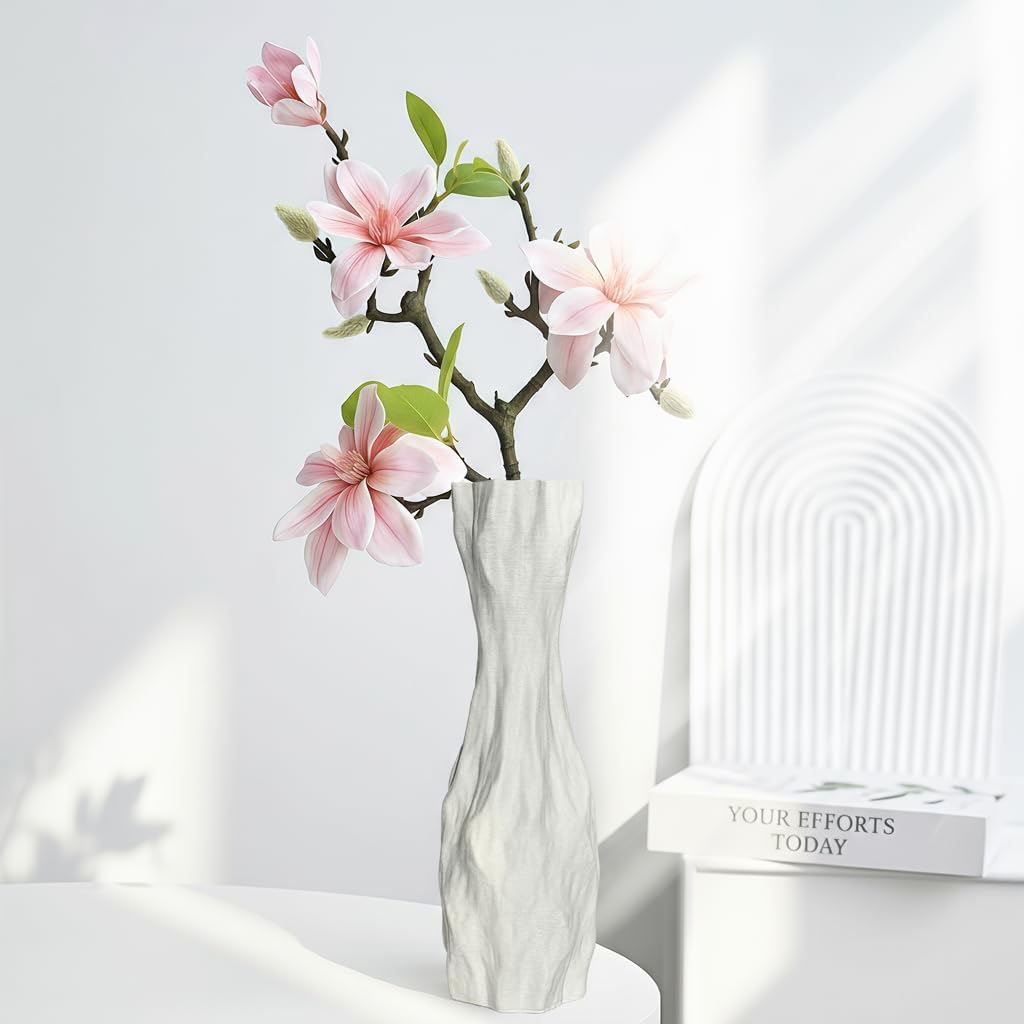 White Sculptural Ceramic Vase / White-d, 12 Inch