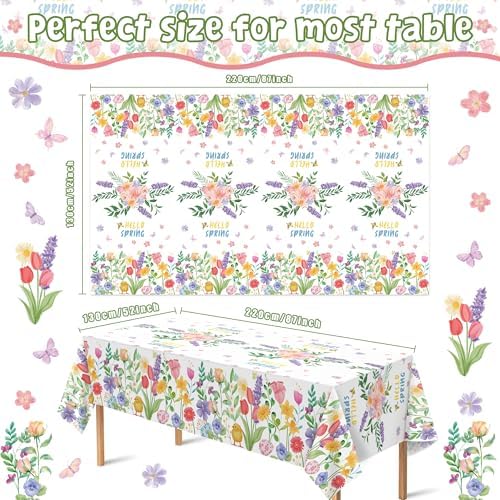 Summer Party Decorations - Summer Decorations for Home - 2 Pack Disposable Plastic Tablecloth | Floral Tablecloth for Mothers Day Wildflower Butterfly Birthday Garden Party Decorations