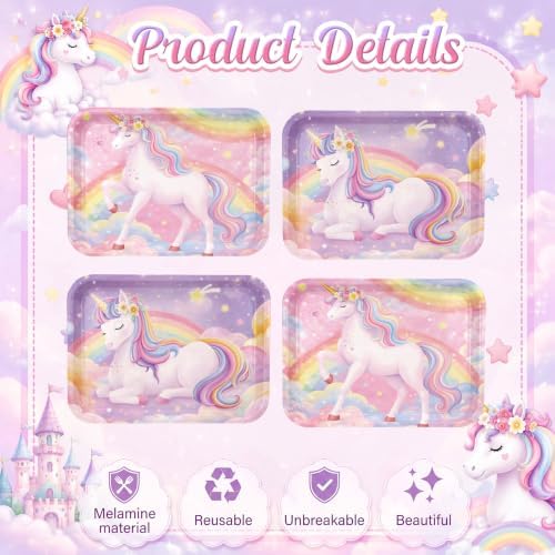 4 Pieces Unicorn Serving Trays Melamine Platters