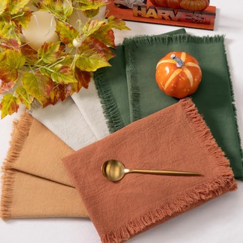 DeZerlor Thanksgiving Fall Cotton Linen Washable Cloth Napkins Set of 12