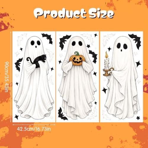 CCINEE 3 Sheets Halloween Ghosts Window Clings, Extra Large Spooky Bats Black Cat Pumpkin Window Stickers Ghost Mirror Decals for Home School Office Glass Halloween Party Indoor Outdoor Decorations