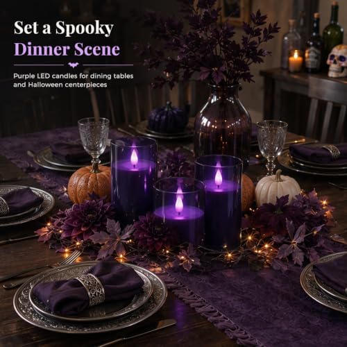 Homemory Dark Gray Flameless Candles, Purple Glow, Remote Timer, Set of 3
