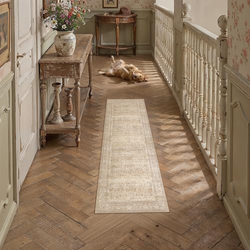 2x5 Beige Neutral Retro Runner Rug