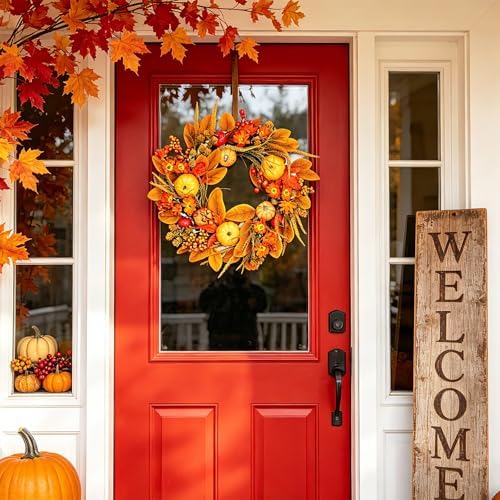 19inch Fall Wreaths Front Door Decor for Thanksgiving Autumn Home Outdoor