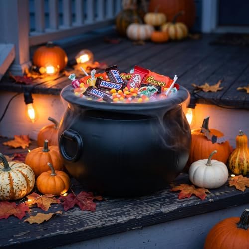 Union Products Black 16 Inch Spooky Witch Cauldron for Indoor and Outdoor Halloween Decoration and Trick or Treat Candy Container, Black