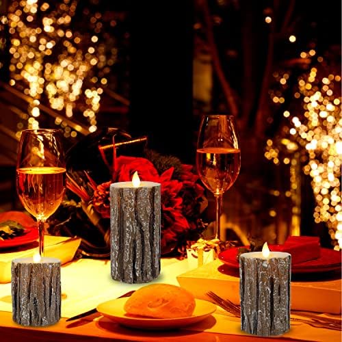 Vinkor Flameless Candles Battery Operated Candles Real Wax Pillar LED Candles with 10-Key Remote and Cycling 24 Hours Timer (Birch Effect 4" 5" 6")