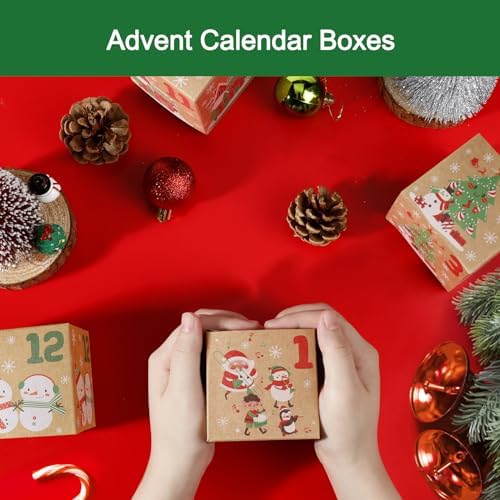 ONESING 24 Pcs DIY Christmas Advent Calendar Boxes for 2026, 24 Days Countdown Calendar Gift for Adults and Kids Christmas Cardboard Number Boxes Make & Fill Your Own Advent Calendar Boxes Lovely Xmas Party Present, Kraft Papper