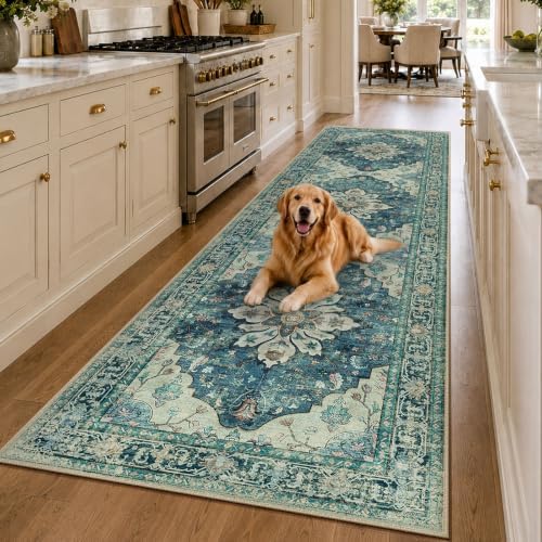 RELEANY Washable Area Rug, Runner 3'x10', Blue/Vintage Dark Blue