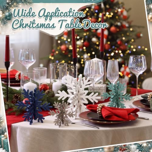Bucherry 12 Pcs Wooden Snowflakes Table Decor,White, Blue, Green, Gray