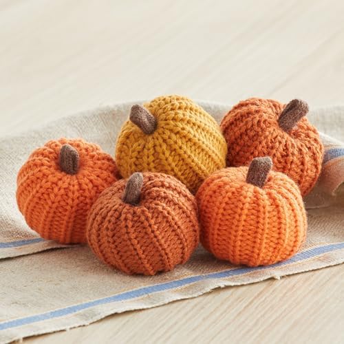 Mini Knit Pumpkins, Orange, Set of 5 (Mini Knit Orange)