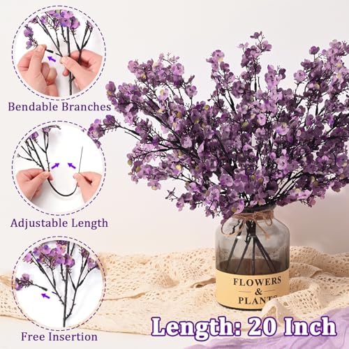 10 Pcs Fake Flowers, Babys Breath Artificial Flowers, Lavender Purple