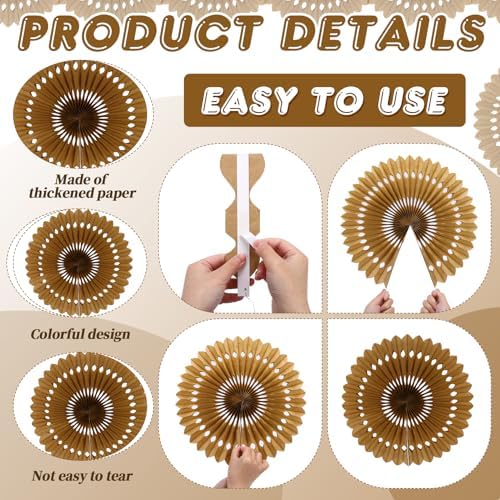 BestoFun 12PCS Paper Fans Brown Neutral Party Decorations Tissue Paper Flowers Boho Paper Fans Party Decorations for Girl Groovy Birthday Baby Shower Wedding Bachelorette Room Wall Hanging Décor