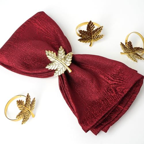 Gold Leaf Maple Napkin Rings Set of 6 Fall Napkins Ring Retro Serviette Buckles Gold Adornment for Thanksgiving Halloween Table Settings