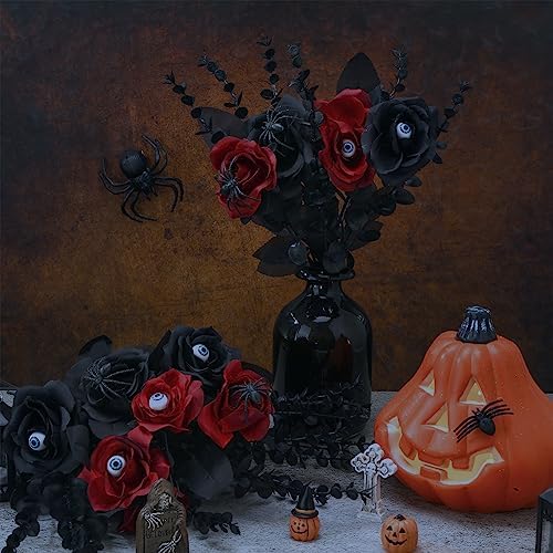 Hotop 40 Pcs Halloween Artificial Flowers with Eyeball and Spider