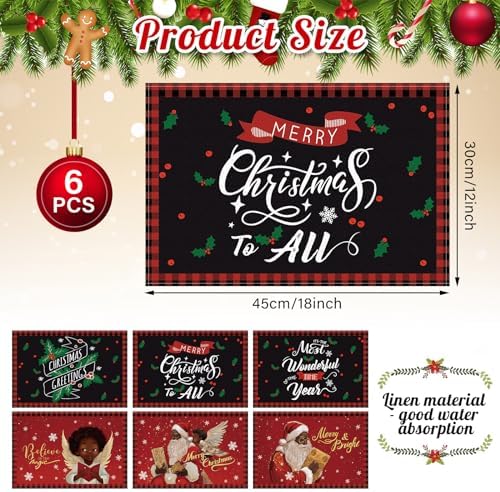 Hushee 6 Pcs Christmas Place Mats 12" X 18" People Theme Washable