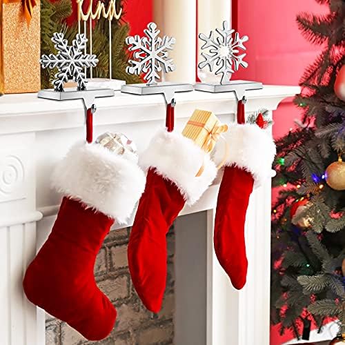 URATOT Pack of 4 Christmas Stocking Holders Snowflake Stocking Hangers Mantel Stocking Hooks for Christmas Decoration, Silver