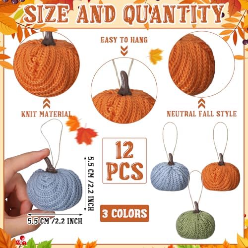 Knitgrip 12 Pcs Fall Pumpkin Hanging Ornaments Mini Tree Decor, Earth Tone