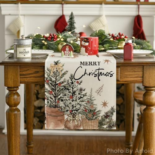 Artoid Mode Holly Pine Cone Xmas Table Runner Home Party Decor 13x72 Inch