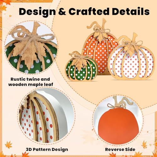 OLANRUN Fall Decorations for Home, 3-Piece Wooden Pumpkin Fall Decor, Rustic Farmhouse Indoor Autumn Thanksgiving Decorations for Table Centerpiece, Tiered Tray, Mantel, Shelf, Office (4-8 Inch)