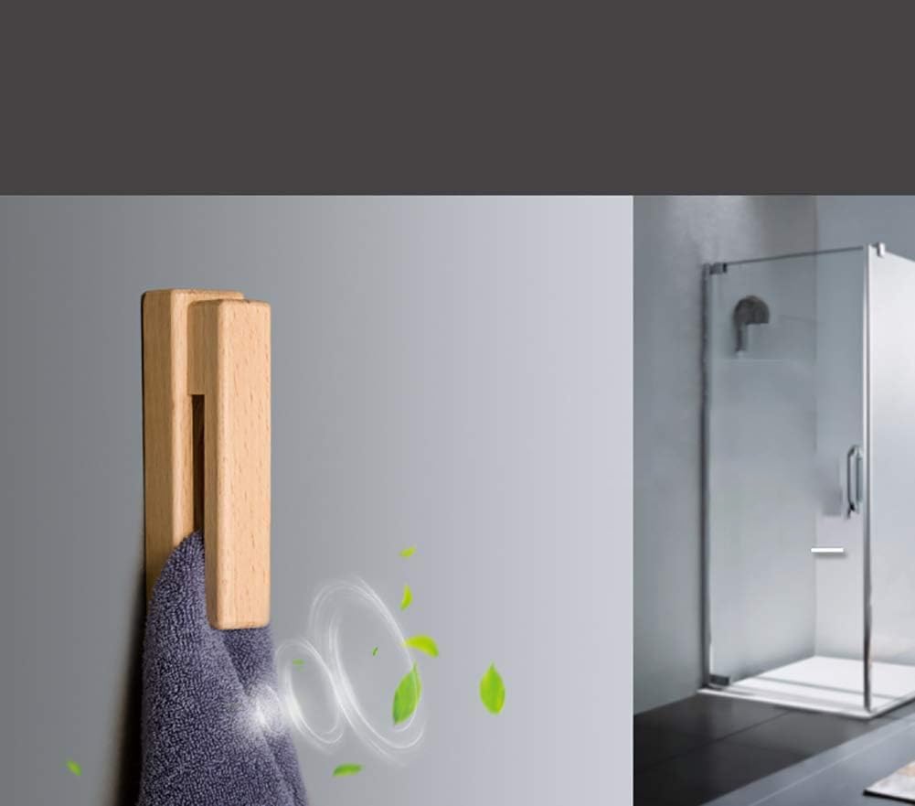 Wood Towel Hooks -Set of 2 Self Adhesive Vintage Towel Holder Wooden Wall Mounted Towel Racks for Bathroom and Kitchen