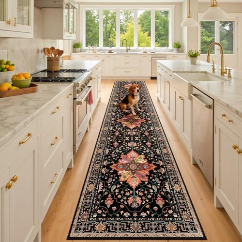 RELEANY Washable Area Rug, Runner 2'6"x10', Black/Colorful