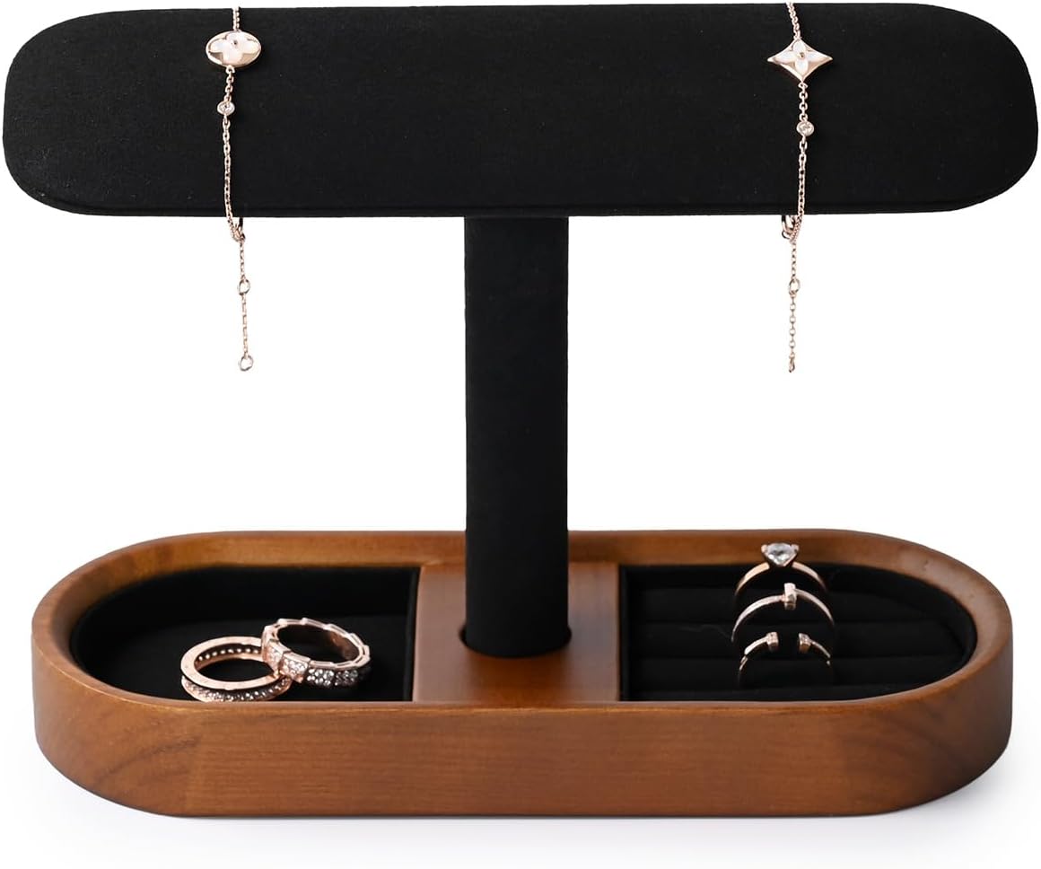 Oirlv Solid Wood Watch Stand T-bar Watch Holder Organizer for Men and Women Showcase Bracelet Bangle Jewelry Display