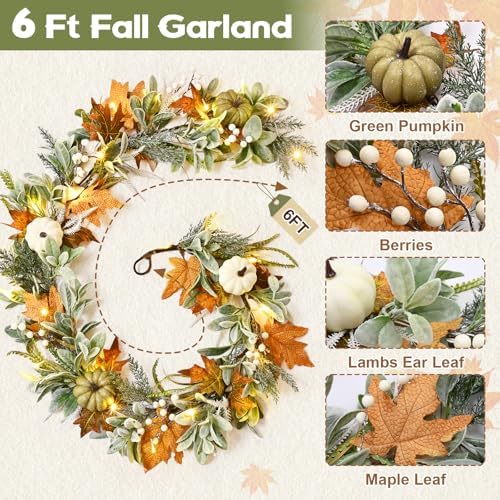 Waipfaru Fall Decor, Fall Garland for Mantle, Autumn Garland with Lights