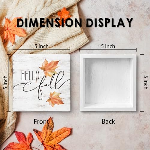 Hello Fall Wood Box Sign, Maple Leaves Desk Shelf Decor, Autumn Decor, Farmhouse Fall Wooden Box Block Sign