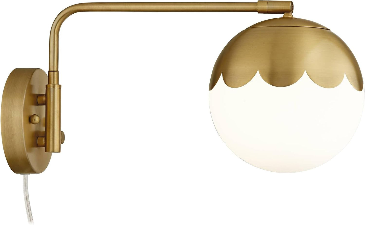 Camila 8 1/4" Brass and Glass Globe Plug-In Modern Wall Lamp Light Fixture | Indoor Swing Arm Antique Metal Dimmable