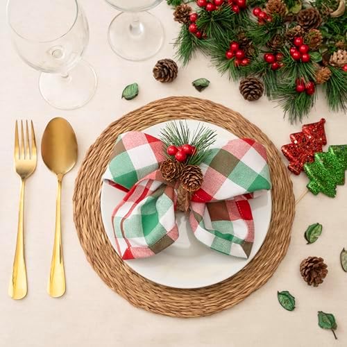 Blue Needles Gingham Buffalo Plaid Cotton Dinner Napkins Set of 12-18"x18"