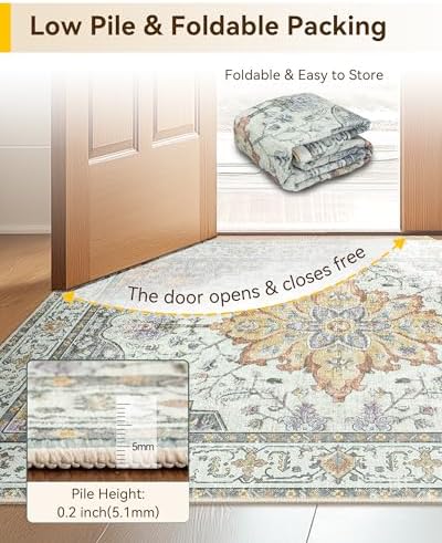 RELEANY Washable Area Rug, Runner 2'6"x12', Beige/Carbon Grey/Orange