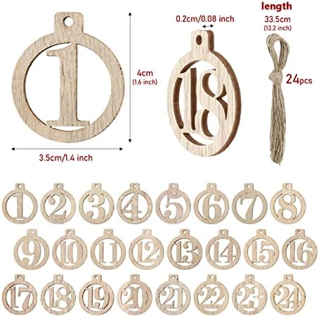 GWHOLE 1-24 Wooden Number with String for Christmas Advent Calendar