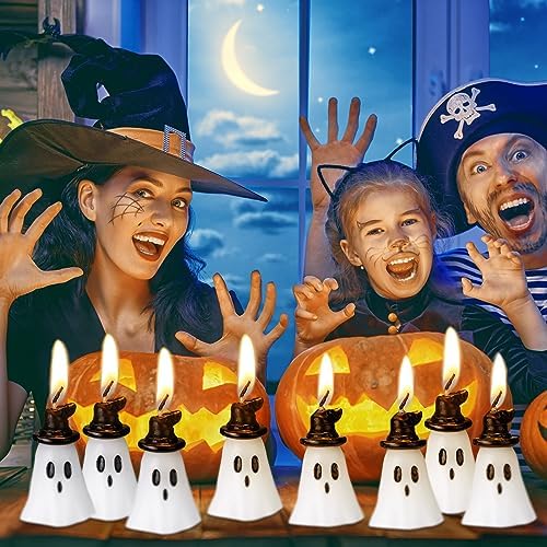 Jutom 10 Pcs Halloween Ghost Candles Mini Ghost Decor, Hat