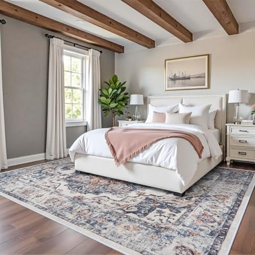 Washable 8x10 Living Room Rug: Oriental Water Resistant Rugs for Bedroom Dining Room Distressed Non Slip Ultra Soft