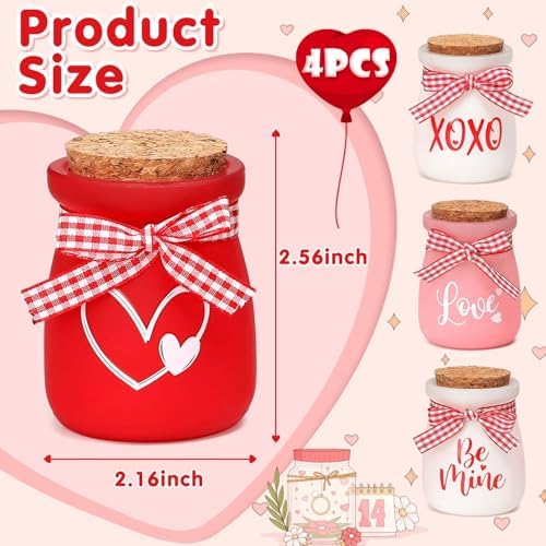4 Pcs Valentines Day Tiered Tray Decor, Mini Mason Jars for Valentines Table Decor, Valentines Gift for Women, Small Valentines Day Decorations for Home, Office, Tiered Tray, Desk, Shelves