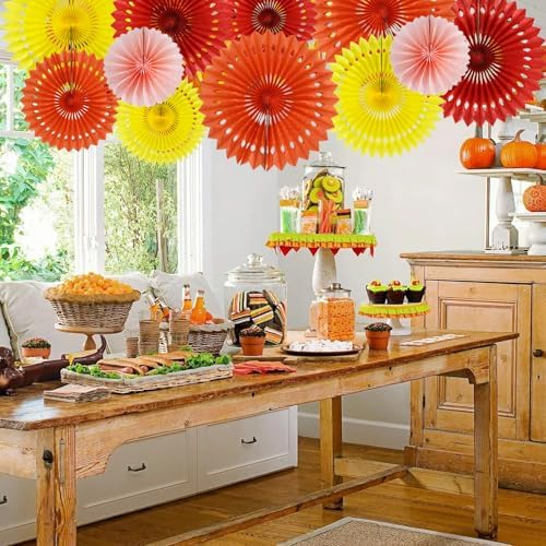 BEISHIDA Honeycomb Round Paper Fans Fall Orange Hanging Party Decoration