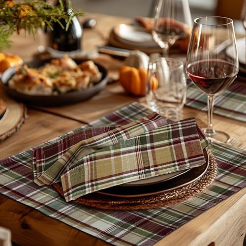 COTTON CRAFT Harvest Plaid Cloth Napkin - 12 Pack 100% Cotton Dinner Napkin