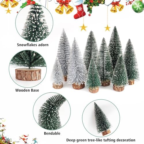 Desktop Miniature Pine Tree Tabletop Christmas Tree Small Pine Tree Decor Christmas Tree Toppers (Green Silver Dark Green)