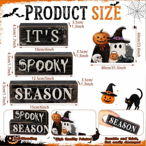 Moucuny 4 Pcs Halloween Table Decor Pumpkin Ghost Wood Stacked Block Decor