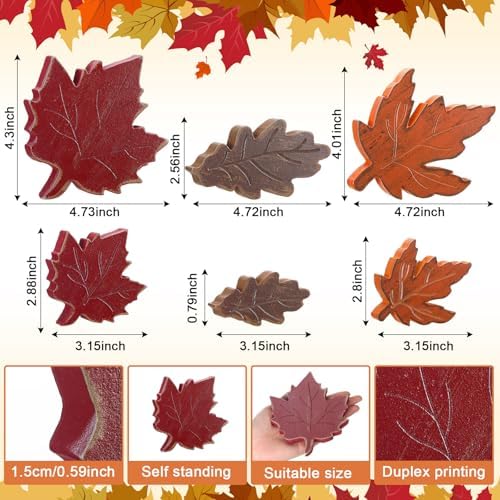 Bencailor 12 Pcs Fall Tiered Tray Decor Wooden Maple Leaf Decor Fall Table Decoration Retro Autumn Wooden Sign Thanksgiving Centerpiece for Home Desk Office Party Decoration