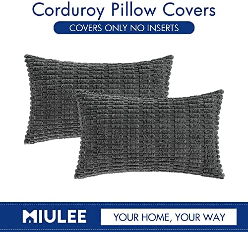 MIULEE Lumbar Corduroy Decorative Throw Pillow Covers 12x20 Dark Grey