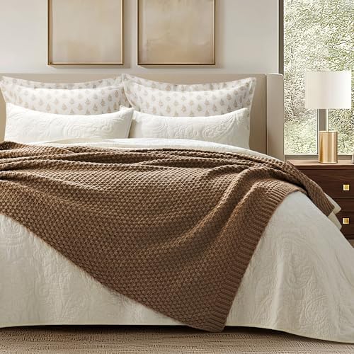 EVERGRACEHOME Chunky Chenille Knit Throw Blanket, 50 x 60, Camel Brown