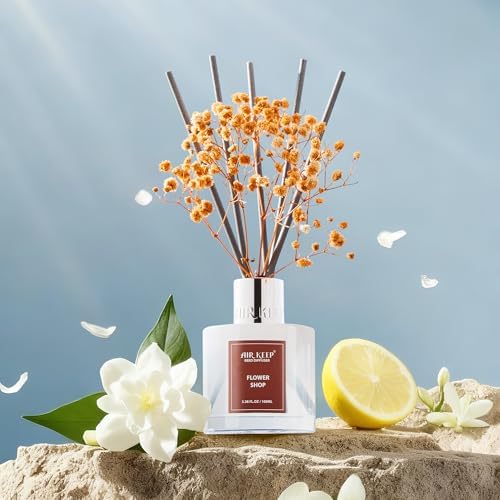 Airkeep Reed Diffuser Set,3.38 fl oz (100 ml) - Flower Shop Oil Diffusers with 8 Reed Sticks, Home Fragrance Reed